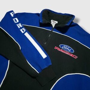 Vintage Ford Racing 1/4 Zip Jacket Pullover Size XL Blue Black *Read Desc.